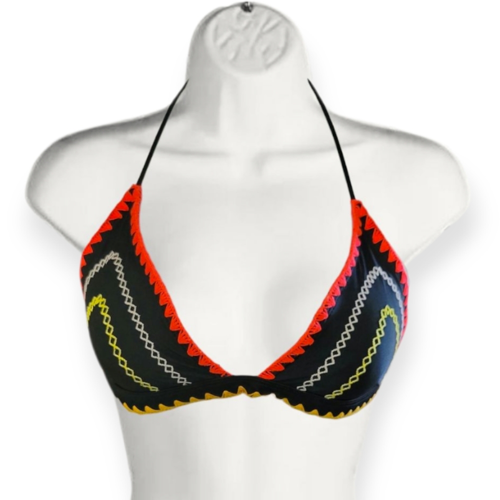 Black and Neon Triangle Bikini Top